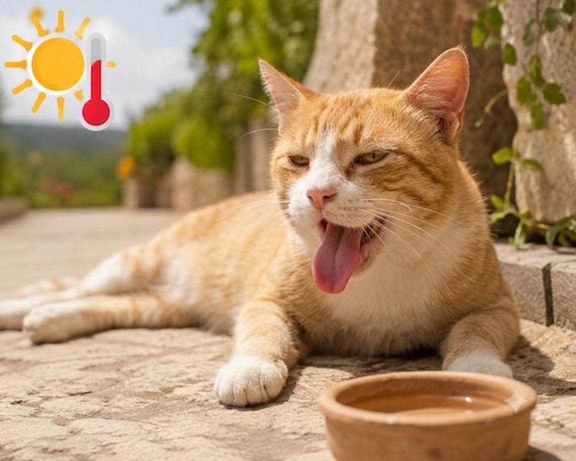 Chat cherchant la fraîcheur pendant une canicule