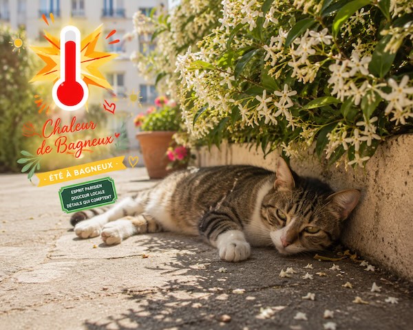 Chat allongé cherchant la fraîcheur pendant une canicule